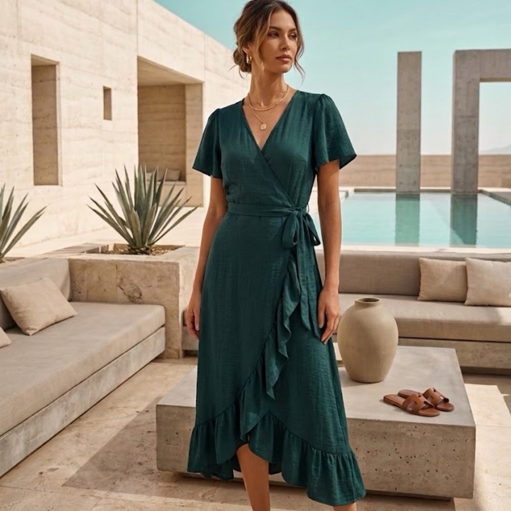 Blue Rain Green Asymmetrical Wrap Dress